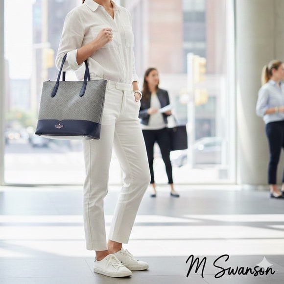 Kate Spade Lola Joely Glitter Tote Bag Large in Dusk Navy in GUC - Picture 1 of 10